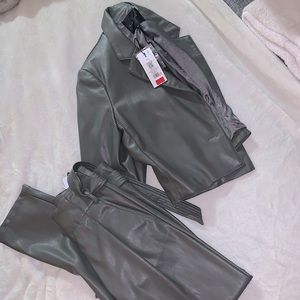 Faux Leather Smokey Grey Dynamite Blazer and Pant set.
